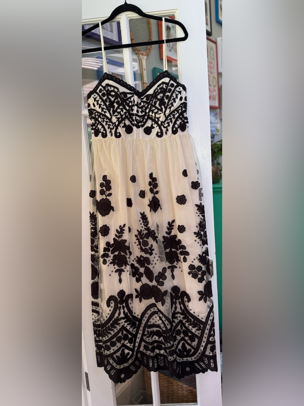 Sea New York Joelle Applique Tulle Midi Dress Black Cream